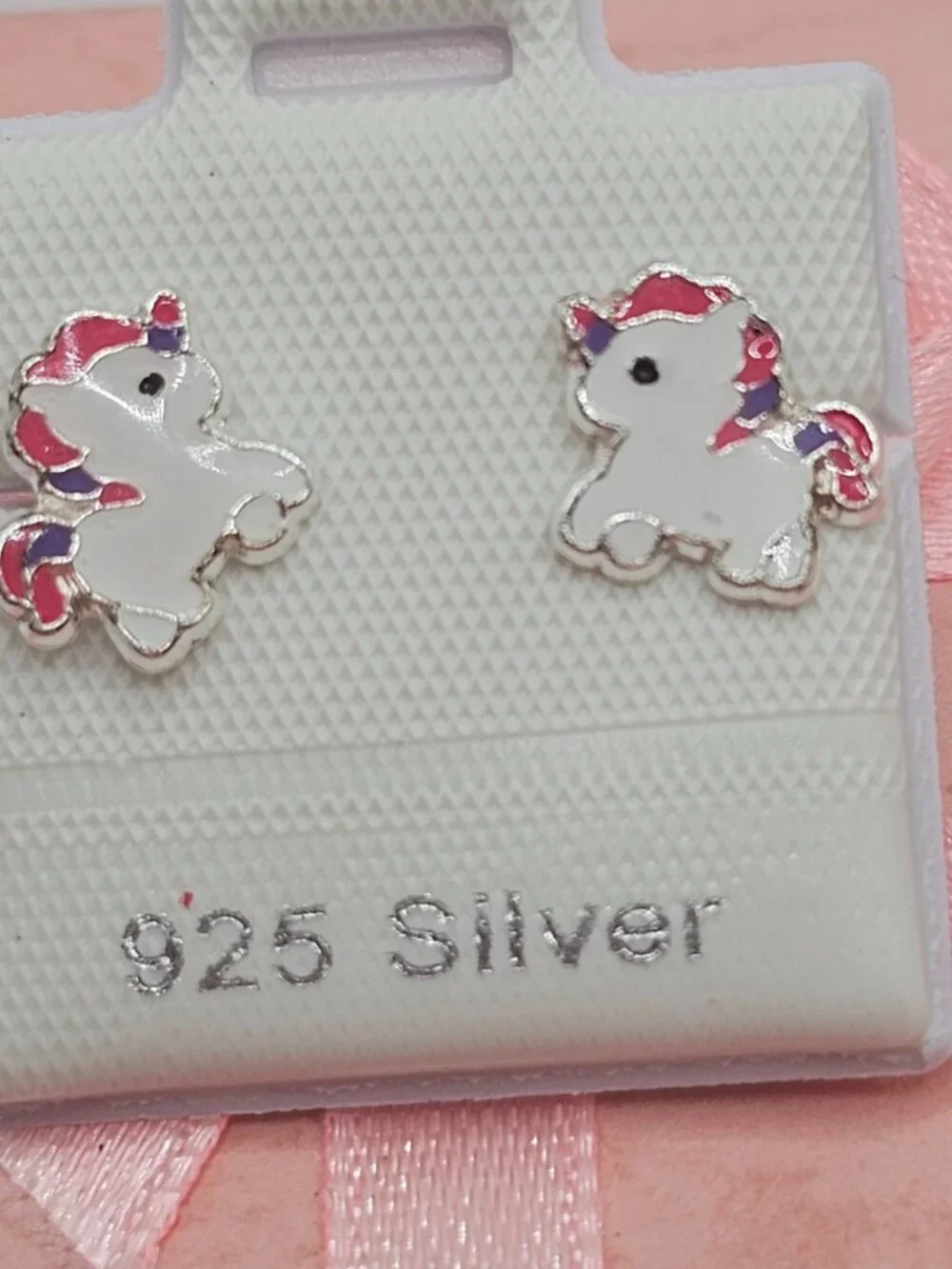 Sterling Silver 925 High Polished Colored Enamel Unicorn Pony Screw Stud Earring